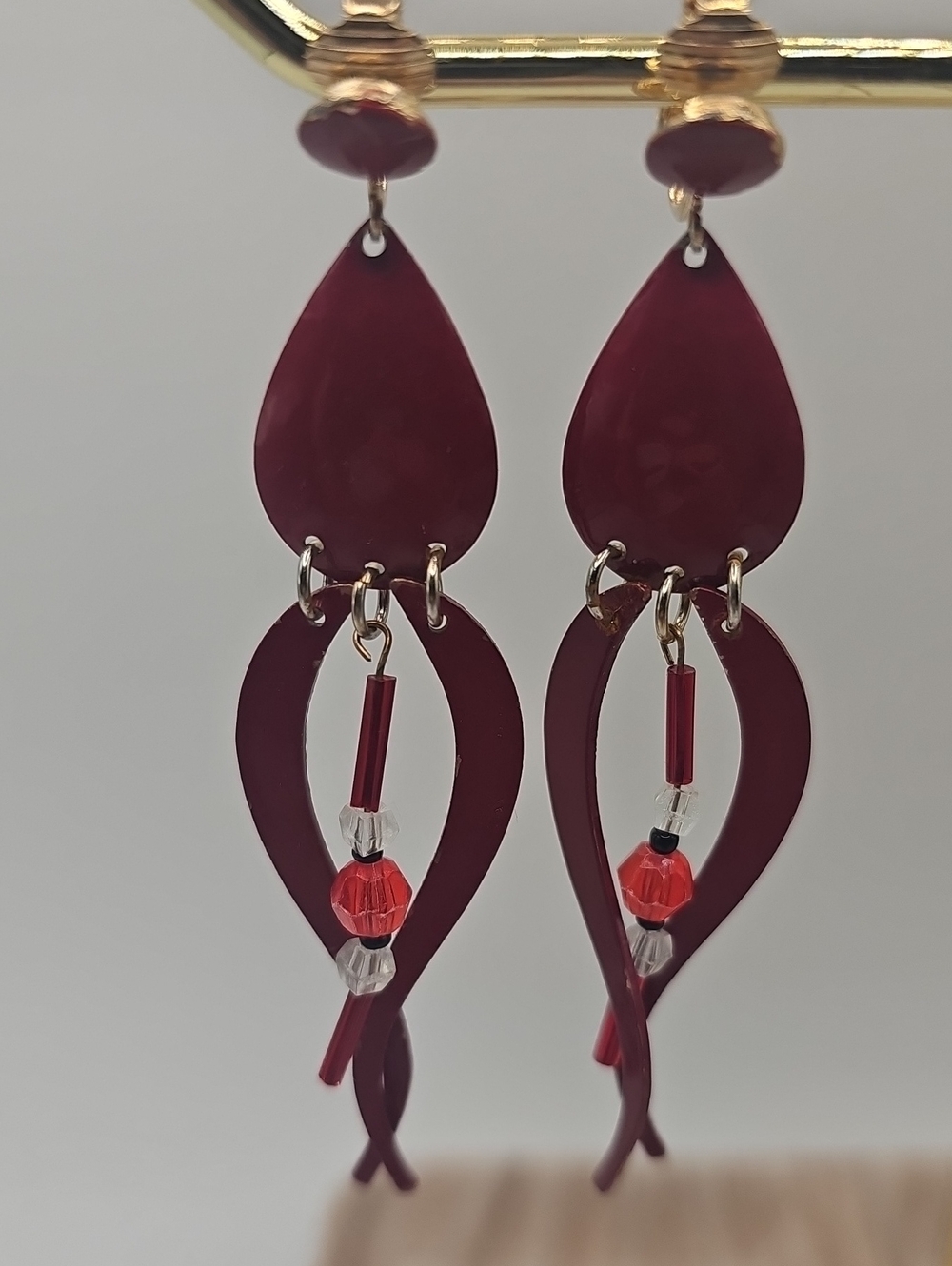 Elegant Burgundy/red Teardrop Dangle Earrings - Unbranded. Fire